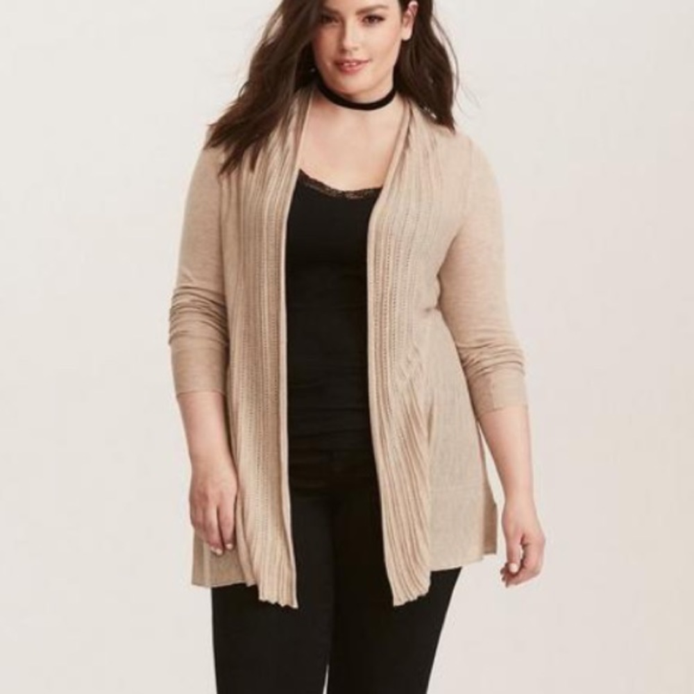 Torrid Tan Pointelle Fit & Flare Open Cardigan